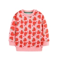 Toddler girl pink sweatshirt with strawberry print and ribbed cuffs on white background - 2Y / Pink