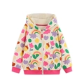 Beige hooded cotton jacket for girls with colorful rainbow and flower cartoon prints - 2Y(90cm) / All-over Color Cartoon Print (6017)