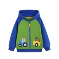 Blue and green colorblock kids hoodie featuring tractor and cow embroidery - 2Y(90cm) / Green Blue Color Block Tractor Embroidered Style (6019)