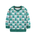 Kids long sleeve sweatshirt featuring green checkerboard pattern with tractor prints - 2Y(90cm) / Green White Checkerboard Tractor Print (A8357)