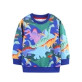 Kids long sleeve sweatshirt featuring blue and green dinosaur cartoon print with ribbed cuffs - 2Y(90cm) / Dinosaur Print(A8356)