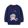 Felpa blu navy per bambina con simpatico ricamo di dinosauro e polsini a coste - Blu Marino(8241) / 2Y(90cm)