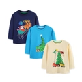 Three-pack of boys' cotton Christmas t-shirts in blue and beige with festive cartoons - 2Y(90cm) / 5505+5508+5511