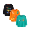 Dreierpack Baumwoll-Langarmshirts für Jungen mit verschiedenen Dinosaurier-Motiven - 2Y(90cm) / Dinosaurier Serie Kombination