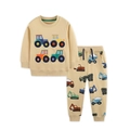 Boys beige two-piece tracksuit featuring tractor embroidery and vehicle print pants - 2Y(90) / Cream Engineering Vehicle Set (8301+3172)