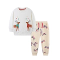Girls 2-piece Christmas deer embroidered sweatshirt and butterfly print pants set - 2Y(90) / White Sweatshirt And Butterfly Print Pants