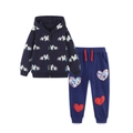 Completo sportivo blu scuro per bambino con stampa scoiattolo e applicazioni a cuore - 2Y(90) / Blu Marino (6002+3121)