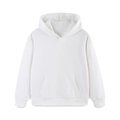 Minimalist white hooded sweatshirt for kids featuring a front kangaroo pocket and ribbed cuffs - 3-4Y(110cm) / White