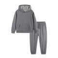 Kids grey cotton hooded sweatshirt and matching sweatpants two-piece athletic set - Middle Grey (D9903+D7703) / 2-3Y(100cm)