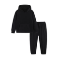 Kids minimalist black hooded sweatshirt and matching jogger pants two-piece set - Black (D9905+D7705) / 2-3Y(100cm)