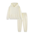 Kids cream solid hooded sweatshirt and joggers two-piece activewear set in soft cotton - Beige (D9901+D7701) / 3-4Y(110cm)