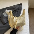 Cream pleated hobo bag with rhinestone embellishments and silver adjustable strap - Yellow