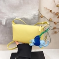 Yellow litchi pattern leather pillow bag with elephant charm and heart chain - Lemon Yellow With Pendant