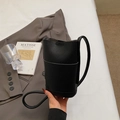Minimalistische zwarte cilindrische schoudertas van leer met litchi-korrel - Zwart