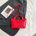 Red lychee textured mini tote bag with golden metal buckle and crossbody strap - Red (No Pendant)