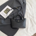 Mini black lychee pattern leather tote bag with gold hardware and shoulder strap - Black without Pendant