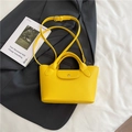Mini yellow square tote bag in litchi grain faux leather with top handle and strap - Yellow Without Pendant