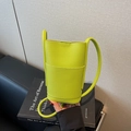 Neon green litchi textured leather small bucket crossbody phone bag for women - Green