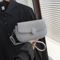 Minimalist gray PU leather shoulder bag with textured lychee flap and silver oval buckle - Gray