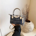 Navy blue polka dot denim handbag with silver metallic bow and top handle - Dark Blue Without Pendant