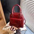 Chic red patent leather mini backpack and handbag with glossy finish and silver hardware - Red without Pendant