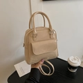 Chic apricot patent leather versatile square backpack with top handle and front flap pocket - Khaki without Pendant