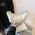 Chic cream white leather croissant bag with pleated details and knotted shoulder strap - Lime Green