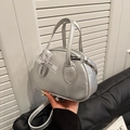 Mini metallic silver Boston handbag with top handles and decorative bow ribbon - Silver