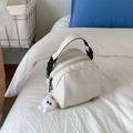 White nylon mini shell bag with black strap and a cute white cat plush charm - White (With Charm)