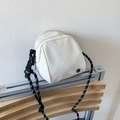 Minimalist white shell-shaped crossbody bag with black and white woven strap - White (Without Pendant)