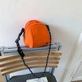Bright orange small nylon crossbody bag with adjustable black and white woven rope strap - Orange (Without Pendant)