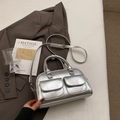 Silver metallic Boston bag with retro cracked texture and adjustable strap for women - Silver