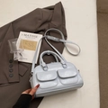 Light blue glossy patent leather Boston bag with dual pockets and adjustable strap - Light Blue
