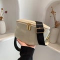 Chic off-white litchi grain leather crossbody chest bag with adjustable black nylon strap - Off-white