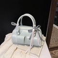 Minzgrüne Boston-Tasche aus PU-Leder mit Schleife und zwei Vordertaschen für Damen - Grün
