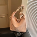 Light pink minimalist hobo bag with unique gathered handle and fringe detail - Pink