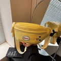 Bright yellow crossbody waist bag with cartoon embroidery and adjustable strap - Yellow