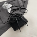 Fashionable black drawstring bucket bag with pleated texture and adjustable strap - No Pendant / Black
