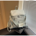 Mint green multi-pocket PU leather backpack with a small detachable coin purse accessory - Blue