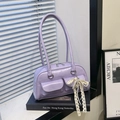 Chic purple large capacity bowling bag with stylish lace bow pendant and front pockets - Purple With Pendant