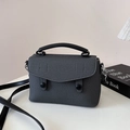 Dark grey minimalist square handbag with woven texture and black leather top handle - Black
