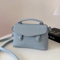 Light blue crossbody small square bag with twill texture and decorative buttons - Blue