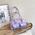 Sac bowling chic lavande en similicuir brillant avec des finitions argentées - Violet Sans Pendentif