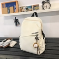 Minimalist beige crossbody sports bag with black logo and a baseball charm accessory - White with Pendant