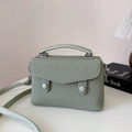 Sage green woven fabric crossbody bag with vintage double round buckle and leather handle - Green
