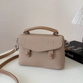 Chic brown woven texture mini square handbag with silver buckles and leather handle - Khaki