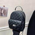 Chic black quilted mini backpack for women with silver chain straps and turn-lock detail - L Black