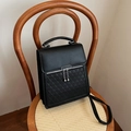 Chic black tote bag with triangle quilted patterns and silver chain zippers - Black