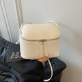Chic cream white pebbled leather box crossbody bag with dual zippers for women - Off White