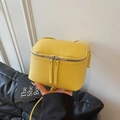 Mini yellow crossbody square bag in lychee pattern leather with double zippers - Yellow